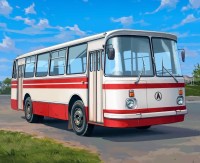 Масштабная модель 1:43 Городской автобус ЛАЗ-695Н, белый, красный, с журналом №1, перевыпуск 2026 г. (Наши Автобусы. Modimio)
