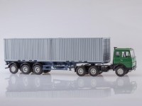Масштабная модель 1:43 Седельный тягач МАЗ-6422, ранний, зеленый, с полуприцепом-контейнеровозом МАЗ-938920, синий, с контейнерами 20 футов, Автоистория (АИСТ)