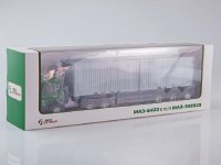 Масштабная модель 1:43 Седельный тягач МАЗ-6422, ранний, зеленый, с полуприцепом-контейнеровозом МАЗ-938920, синий, с контейнерами 20 футов Автоистория (АИСТ)