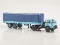 Масштабная модель 1:43 Седельный тягач 4х2 МАЗ-504А с тентованным полуприцепом МАЗ-5205, голубой, Автоистория (АИСТ)