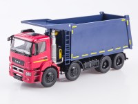 Масштабная модель 1:43 Четырехосный самосвал-углевоз 8х4 КАМАЗ-65801-Т5, кабина К4, красный, синий, Start Scale Models (SSM)